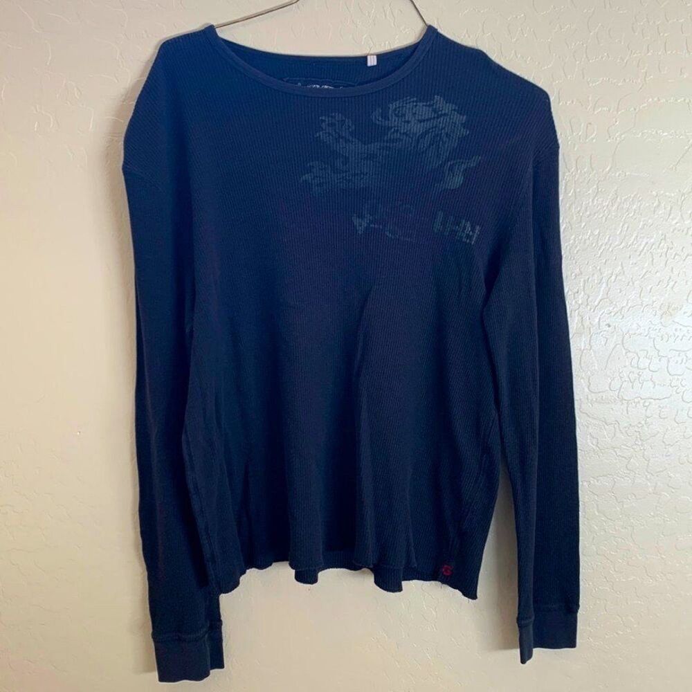 Men's Guess Jeans Black Graphic Thermal Long Sleeve T-shirt Size XL